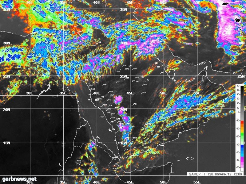 فرصة هطول أمطار من متوسطة إلى غزيرة على شرق الباحة ، نجران  وشرق مرتفعات عسير