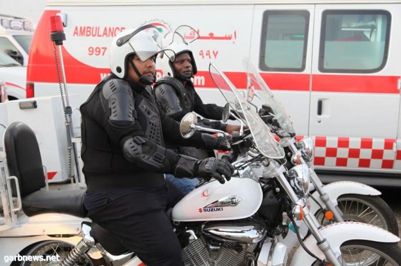 الهلال الأحمر يخصص ٣٨ فرقة إسعافية للدراجات النارية يعملون على مدار الساعة لخدمة ضيوف الرحمن
