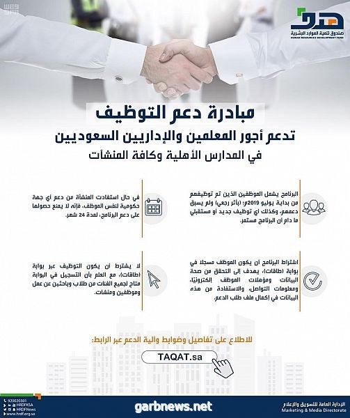 #هدف: مبادرة #دعم_التوظيف تدعم أجور المعلمين والإداريين السعوديين في المدارس الأهلية والمنشآت كافة.