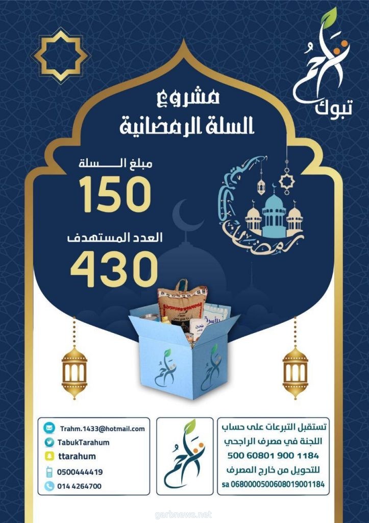 لجنة تراحم تبوك توزع 200 سلة رمضانية على المستفيدين