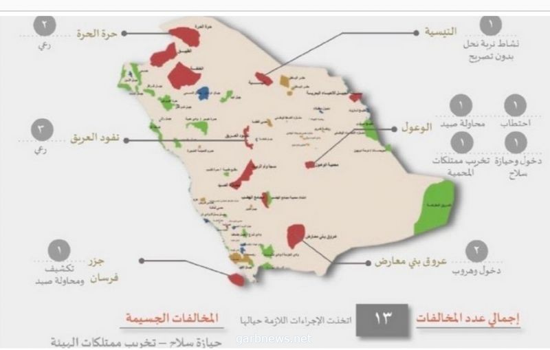 خلال اسبوع، ضبط، (13)مخالفة لنظام المناطق المحمية والحياة الفطريه