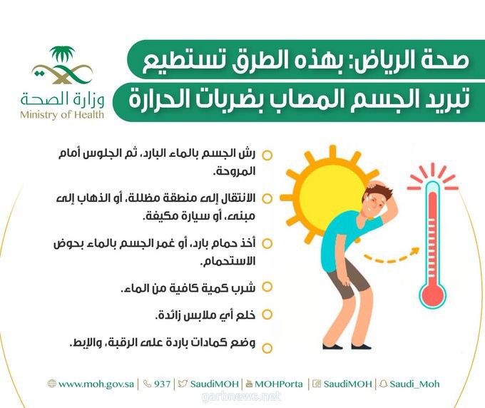 “صحة الرياض” تكشف عن طرق تبريد الجسم حال الإصابة بضربة شمس