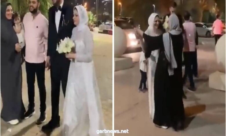 زوار حديقة في القصيم يشاركون عروسان مصريان الاحتفال بزواجهم
