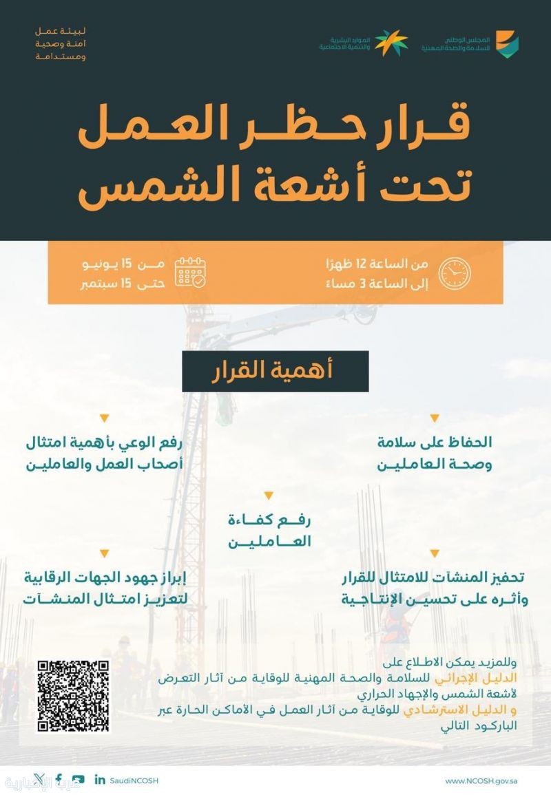 بدء تطبيق قرار حظر العمل تحت الشمس بداية من 15 يونيو بدء تطبيق قرار حظر العمل تحت الشمس بداية من 15 يونيو