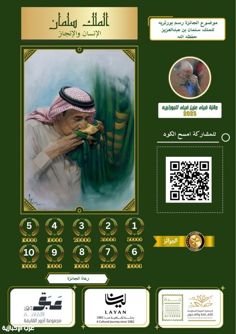 بُورْتْرَيْه "المَلِكُ سَلْمَان: الإِنْسَانُ وَالإِنْجَازُ" عُنْوَانٌ لِجَائِزَةِ ضِيَاء التَشْكِيلِيَّةِ بُورْتْرَيْه "المَلِكُ سَلْمَان: الإِنْسَانُ وَالإِنْجَازُ" عُنْوَانٌ لِجَائِزَةِ ضِيَاء التَشْكِيلِيَّةِ