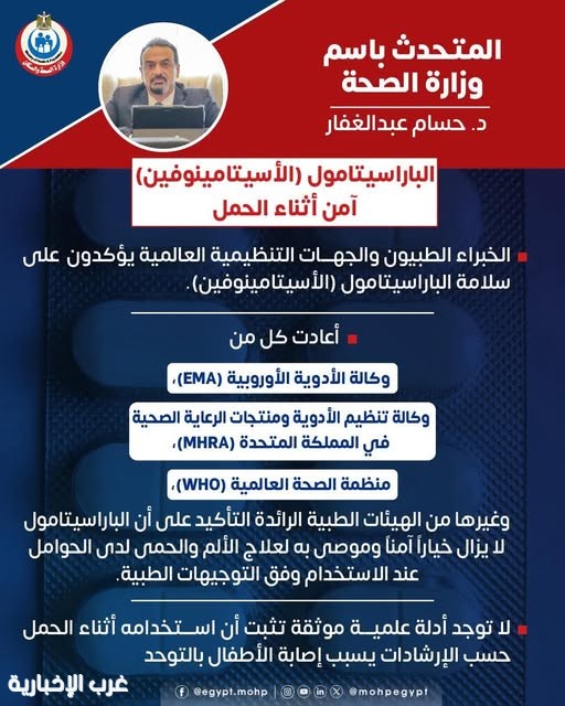 متحدث وزارة الصحة المصرية : "الباراسيتامول" آمن أثناء الحمل