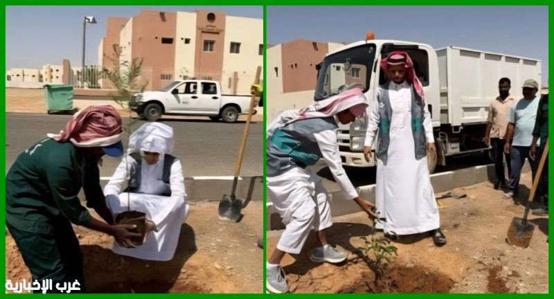 بمشاركة طلاب مدرسة الثانوية .. بلدية الخرمة تزرع 2000 شتلة