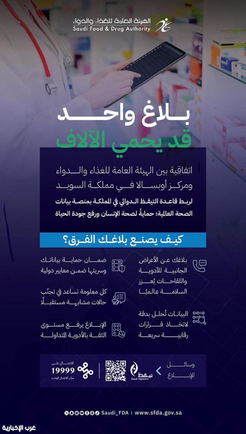 "الغذاء والدواء" تربط قاعدة التيقظ الدوائي في المملكة بمنصة بيانات الصحة العالميّة