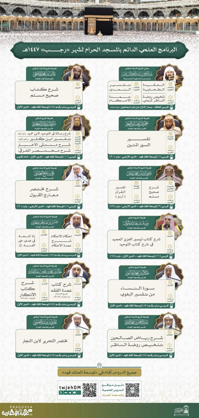 إطلاق جدول البرنامج العلمي الدائم لشهر رجب في المسجد الحرام