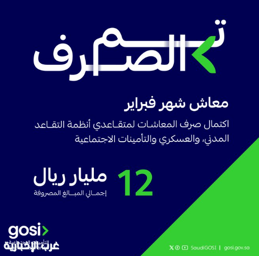 "التأمينات": صرف 12 مليار ريال معاشات شهر فبراير "التأمينات": صرف 12 مليار ريال معاشات شهر فبراير