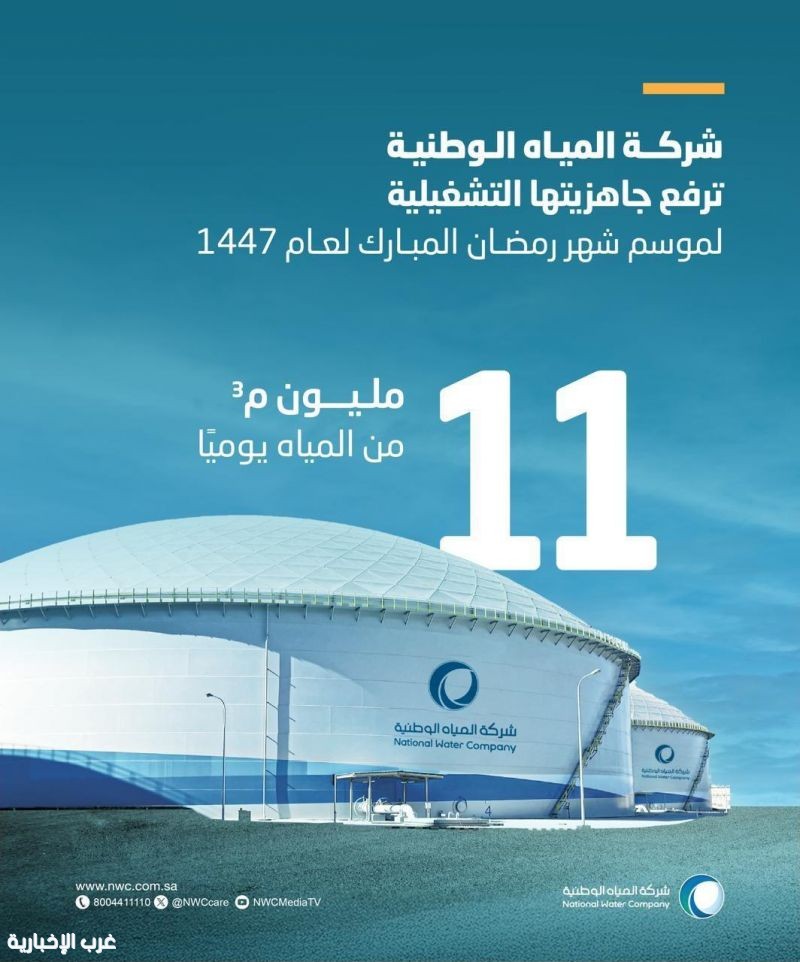 "المياه الوطنية" تُكمل استعداداتها التشغيلية لاستقبال شهر رمضان 1447 "المياه الوطنية" تُكمل استعداداتها التشغيلية لاستقبال شهر رمضان 1447
