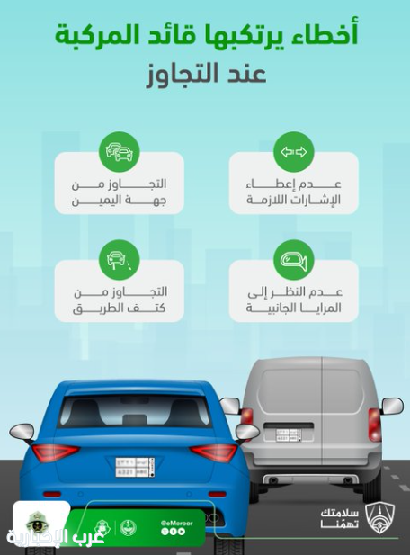 المرور يحذر من 4 أخطاء يرتكبها قائد المركبة عند التجاوز