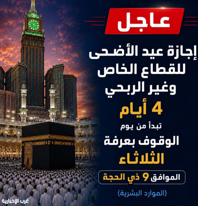 الموارد البشرية تحدد إجازة عيد الأضحى للقطاع الخاص وغير الربحي الموارد البشرية تحدد إجازة عيد الأضحى للقطاع الخاص وغير الربحي