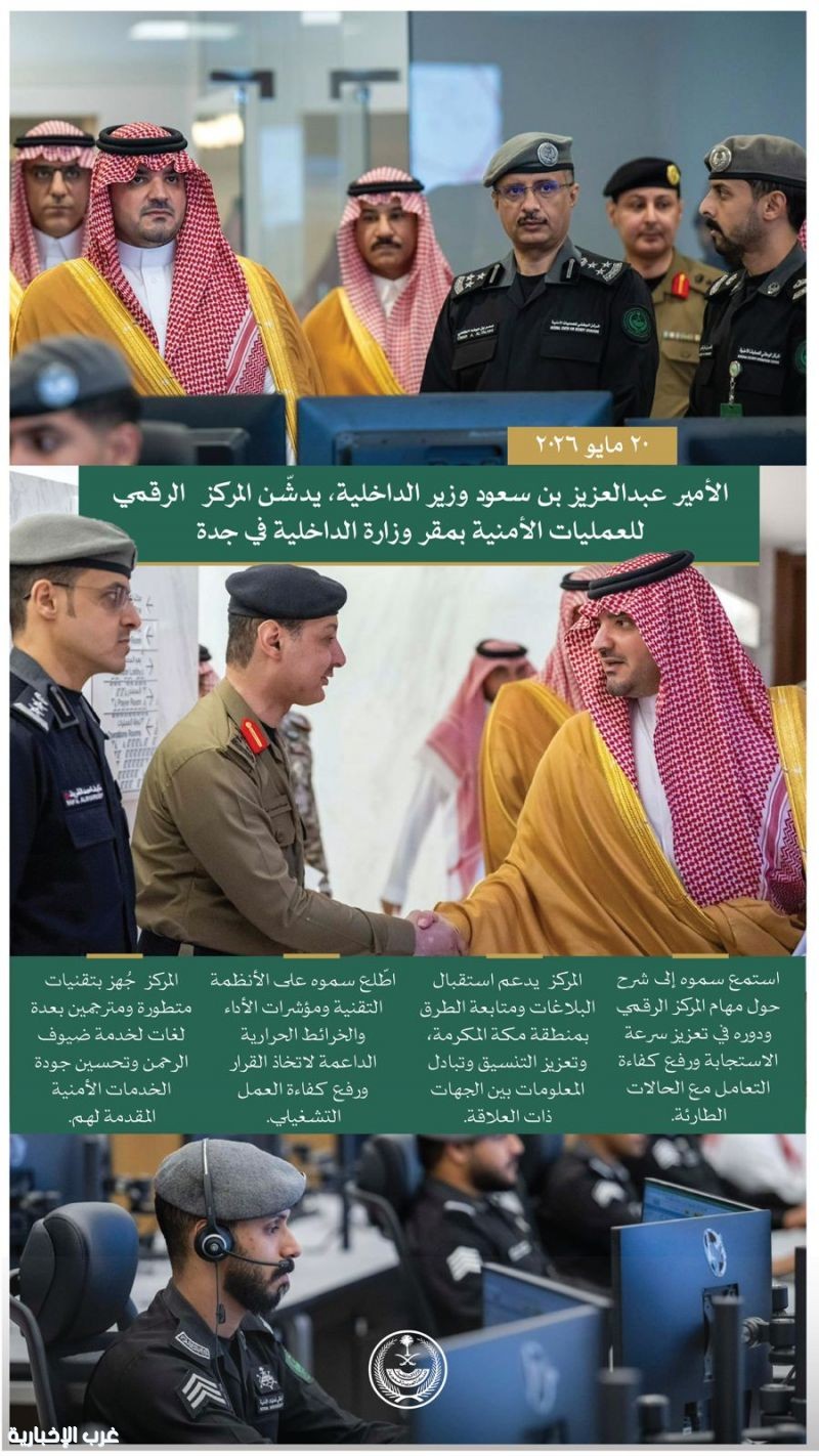 الأمير عبدالعزيز بن سعود يدشن المركز الرقمي للعمليات الأمنية بمقر وزارة الداخلية في جدة