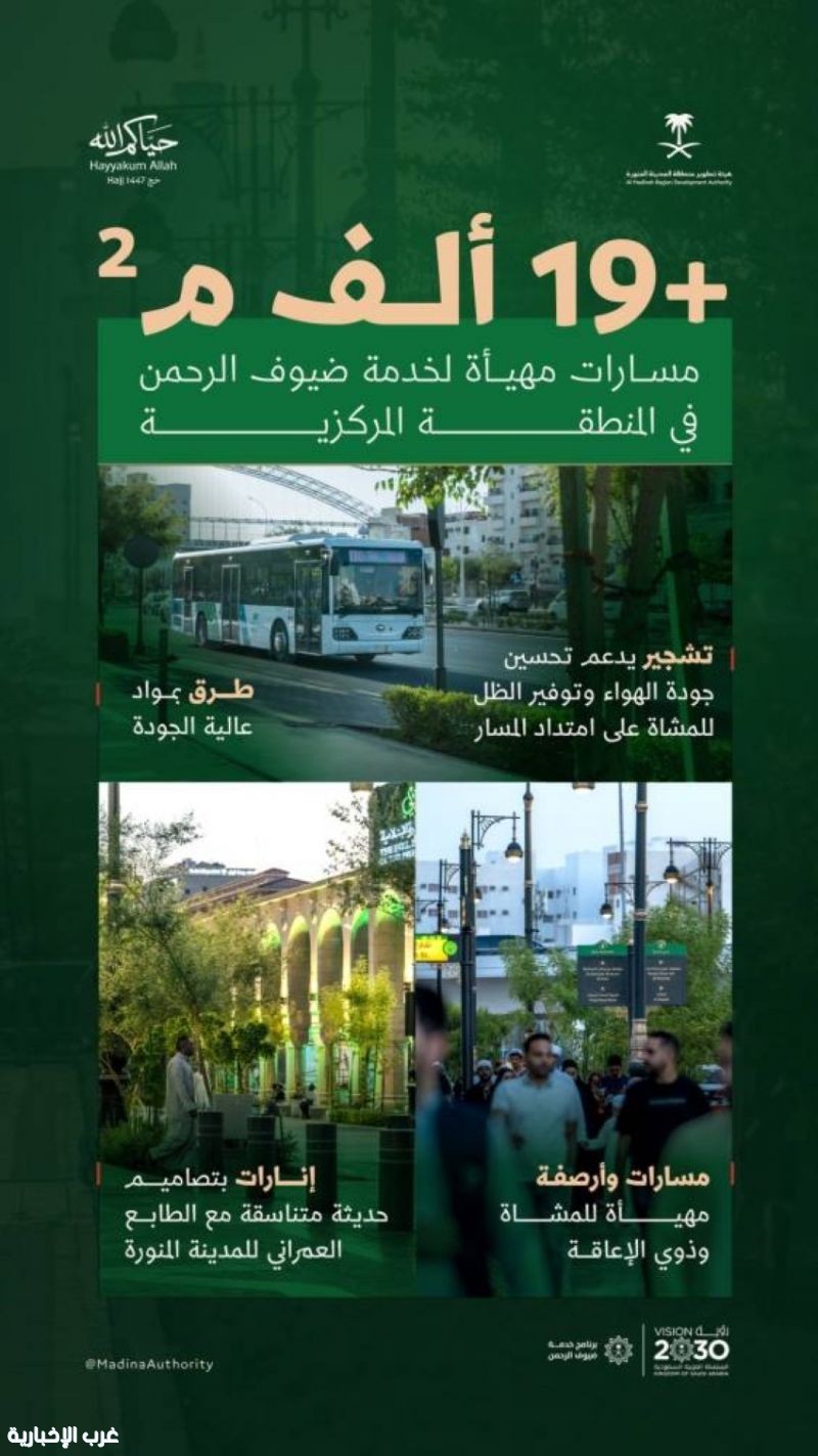 المدينة المنورة تهيّئ أكثر من 19 ألف م² من المسارات لخدمة ضيوف الرحمن بالمنطقة المركزية