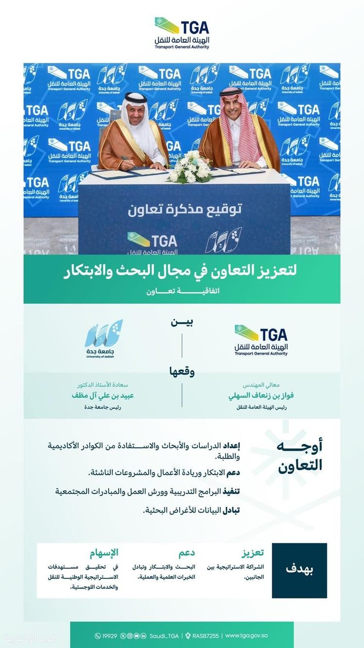 هيئة النقل وجامعة جدة تتعاونان لتطوير الابتكار والخدمات اللوجستية