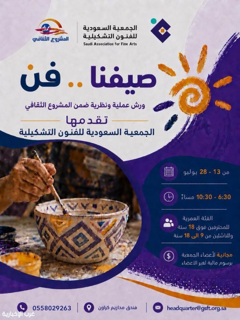 «صيفنا.. فن».. ورش مجانية لتنمية المواهب وإثراء المشهد التشكيلي «صيفنا.. فن».. ورش مجانية لتنمية المواهب وإثراء المشهد التشكيلي
