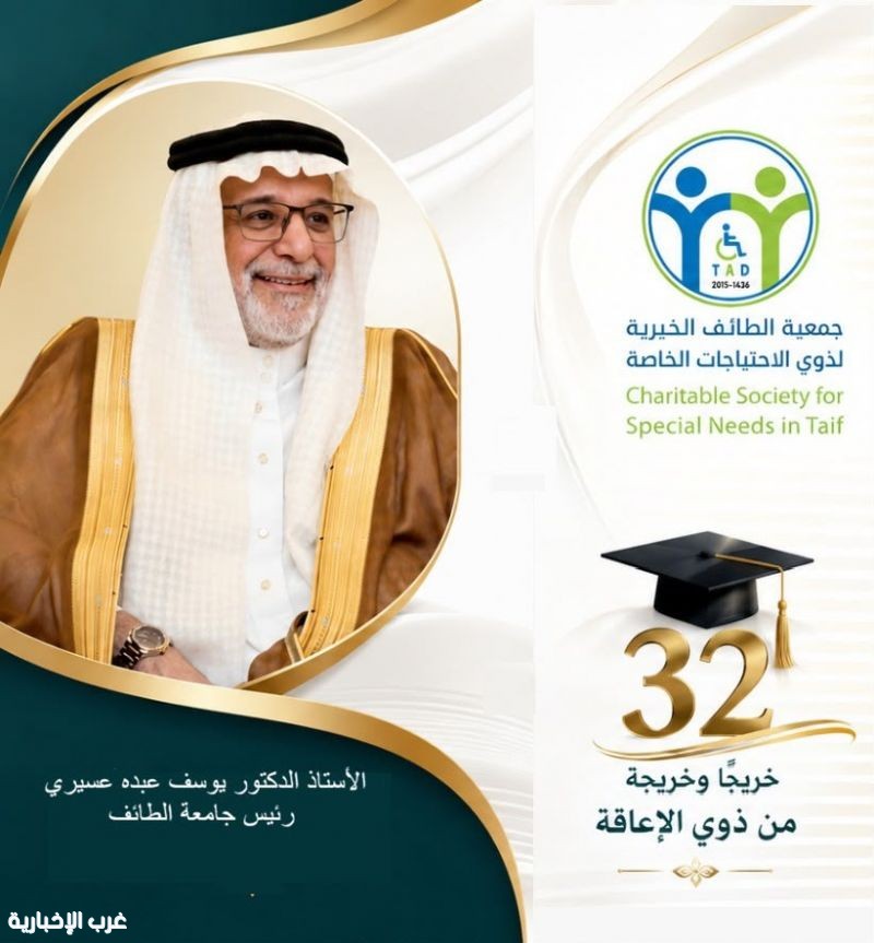 جمعية الطائف الخيرية لذوي الاحتياجات الخاصة ترفع الشكر لرئيس الجامعة بعد تخريج 32 من أبنائها
