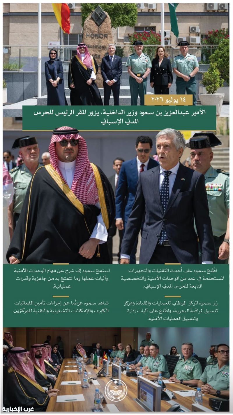 الأمير عبدالعزيز بن سعود وزير الداخلية، يزور المقر الرئيس للحرس المدني الإسباني