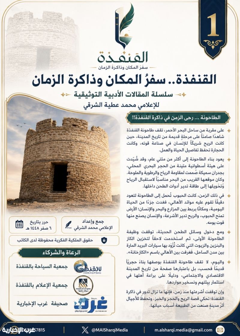 سلسلة مشروع "القنفذة … سِفْرُ المكان وذاكرةُ الزمان (1)": الطاحونة … رَحَى الزمن في ذاكرة القنفذة سلسلة مشروع "القنفذة … سِفْرُ المكان وذاكرةُ الزمان (1)": الطاحونة … رَحَى الزمن في ذاكرة القنفذة