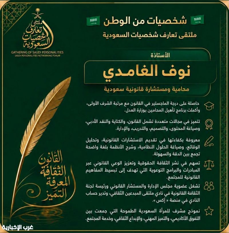 اختيار نوف الغامدي شخصية وطنية في مبادرة ملتقى تعارف الشخصيات السعودية