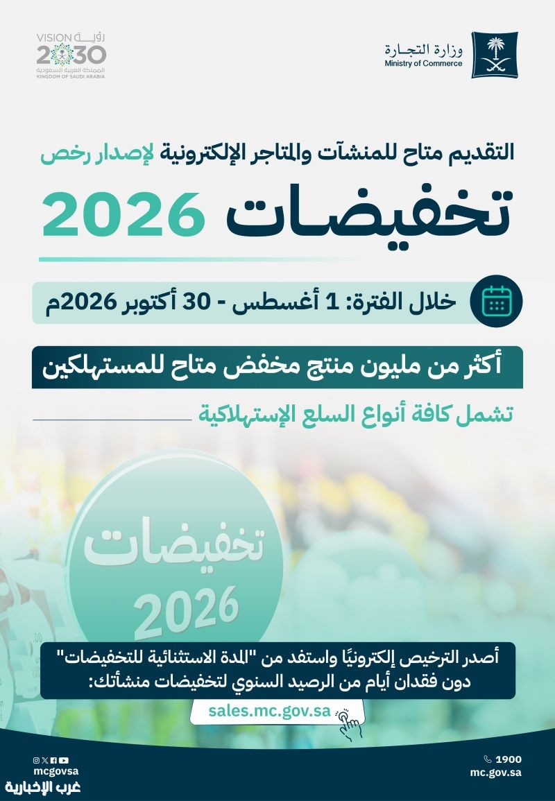 التجارة: أكثر من مليون منتج مُخفّض في المنشآت والمتاجر الإلكترونية التجارة: أكثر من مليون منتج مُخفّض في المنشآت والمتاجر الإلكترونية