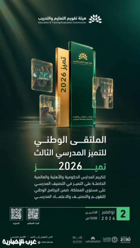 هيئة تقويم التعليم والتدريب تنظم الاثنين المقبل النسخة الثالثة من الملتقى الوطني للتميز المدرسي بالرياض هيئة تقويم التعليم والتدريب تنظم الاثنين المقبل النسخة الثالثة من الملتقى الوطني للتميز المدرسي بالرياض