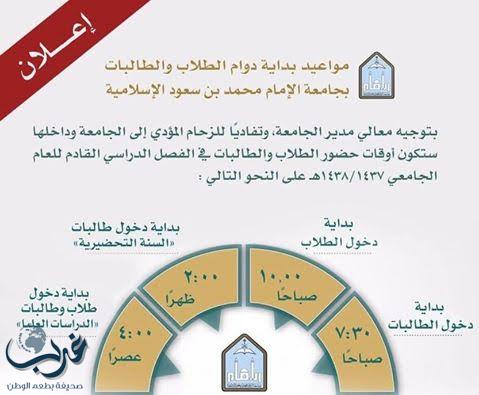 تغيير مواعيد الدوام اليومي لطلاب جامعة الإمام بالرياض لتفادي الزحام المروري