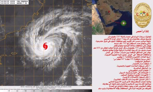 إعصار "شابالا" ومناطق وصوله باليمن وعمان..صور جوية لمسار الإعصار