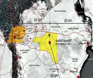 مقارنة حجم العاصمة الجديدة وموقعها و مدينة القاهرة الحالية