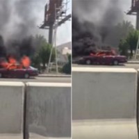 نجاة سائق احترقت مركبته بالكامل بمكة "فيديو "