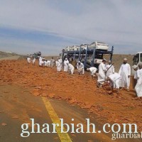 معتمرين من دولة عمان يزيلون طوب أحمر من وسط الطريق أثناء أدائهم للعمرة