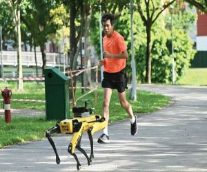 كلب آلي يحض الناس على التباعد في متنزهات #سنغافورة