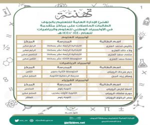 طالبات الجوف يحققن مراكز متقدمة في الأولمبياد الوطني للعلوم والرياضيات