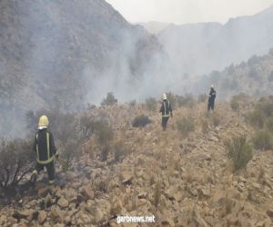مدني النماص يخمد حريقاً في أشجار بمنطقة جبلية وعرة بقرية قفعة .