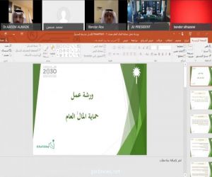 هيئة الرقابة ومكافحة الفساد بالتعاون مع جامعة جازان تعقد ورشة عمل عبر الاتصال المرئي بعنوان "حماية المال العام"