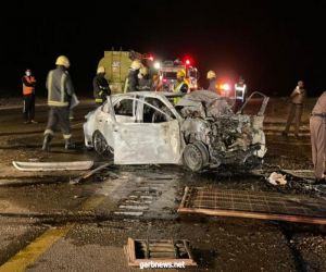 وفاة وعدة إصابات في حادث تصادم على طريق الروسان بالجوف