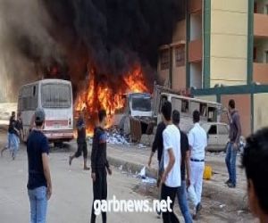 12 سيارة إطفاء للسيطرة على حريق 9 سيارات ميكروباص و2 ملاكى بشبرا الخيمة في مصر