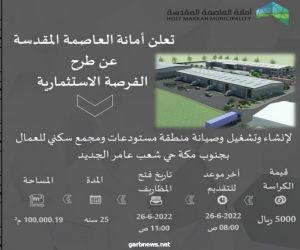 أمانة مكة تطرح ٣ فرص استثماريه بمخططات ولي العهد