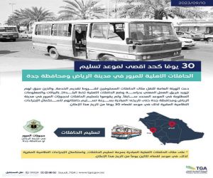 "هيئة النقل" 30 يومًا كحد أقصى لموعد تسليم الحافلات الأهلية للمرور في مدينة الرياض ومحافظة جدة