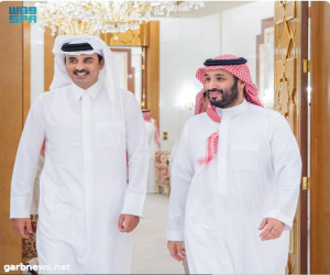 سمو ولي العهد يستقبل أمير دولة قطر