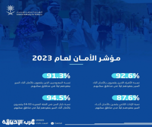 "الإحصاء": المملكة تتصدر دول مجموعة العشرين في مؤشر الأمان لعام 2023