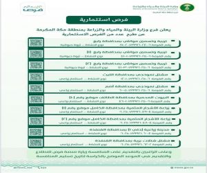 "بيئة منطقة مكة المكرمة" تطرح 10 فرص إستثمارية واعدة