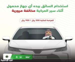 المرور: غرامة استخدام أي جهاز محمول أثناء سير المركبة تصل إلى 900 ريال