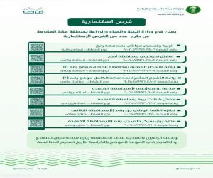 ‏بيئة منطقة مكة المكرمة تطرح ثمان فرص استثمارية نوعية عبر منصة "فرص" لدعم التنمية المستدامة