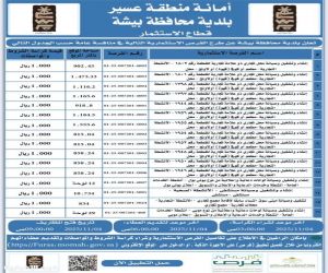 بلدية بيشة تطرح 16 فرصة استثمارية متنوعة بمواقع  متعددة بلدية بيشة تطرح 16 فرصة استثمارية متنوعة بمواقع  متعددة
