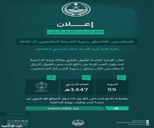 إعلان نتائج القبول النهائي للمتقدمين لدورة الضباط الجامعيين الـ (55) إعلان نتائج القبول النهائي للمتقدمين لدورة الضباط الجامعيين الـ (55)