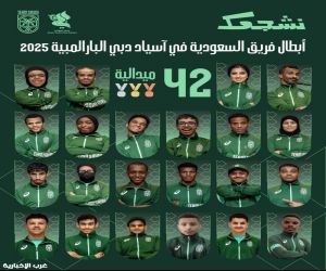 42 ميدالية سعودية في آسيوية الشباب البار الأولمبية