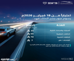 رسوم جديدة لعبور جسر الملك فهد ابتداءً من 18 فبراير 2026