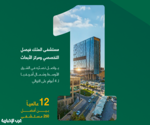 مستشفى الملك فيصل التخصصي ومركز الأبحاث يصنف في المرتبة 12 عالميًا في تصنيف "براند فاينانس"